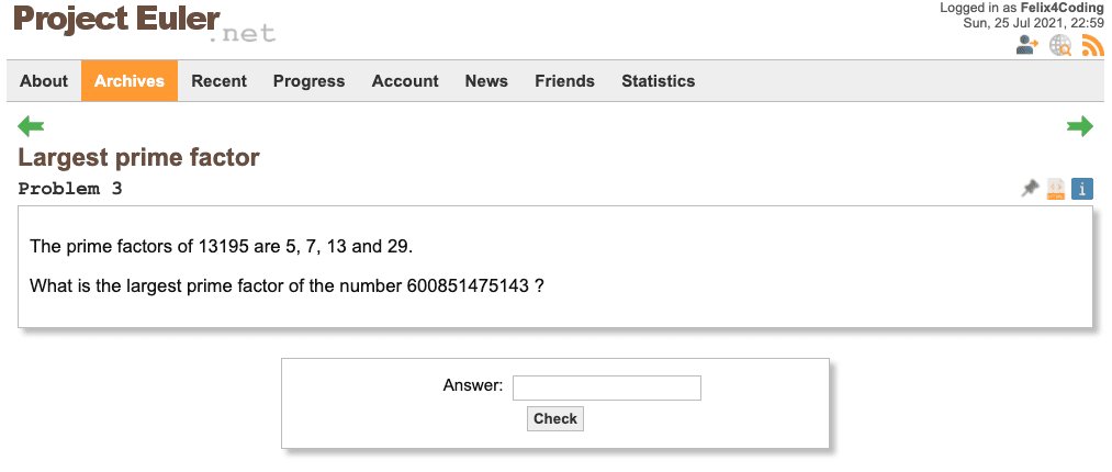 Eine Aufgabe auf der Project Euler Webseite