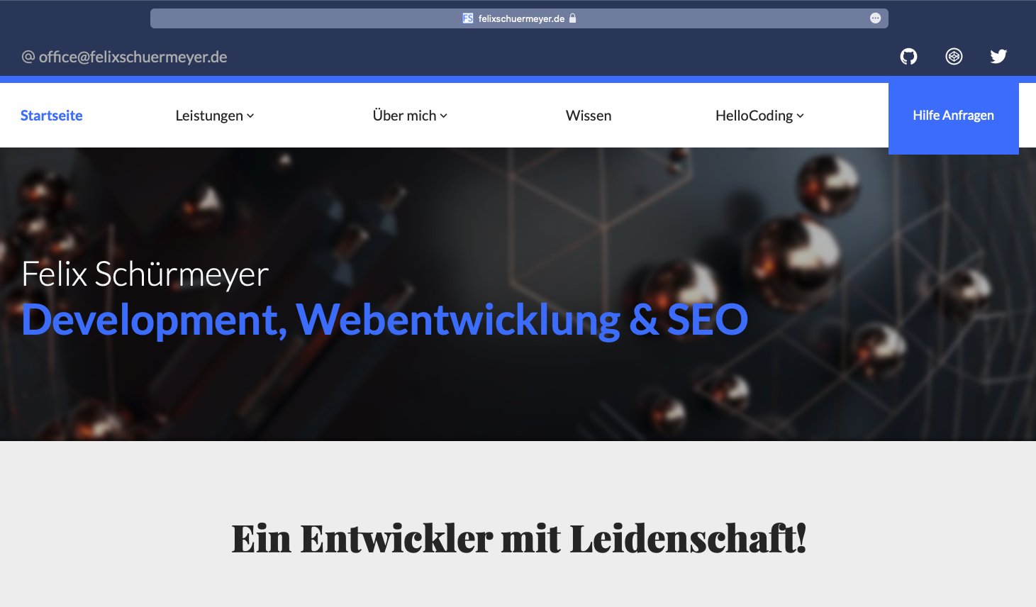 Bild der Webseite FelixSchuermeyer.de mit passender Theme-Color zur Navigation.
