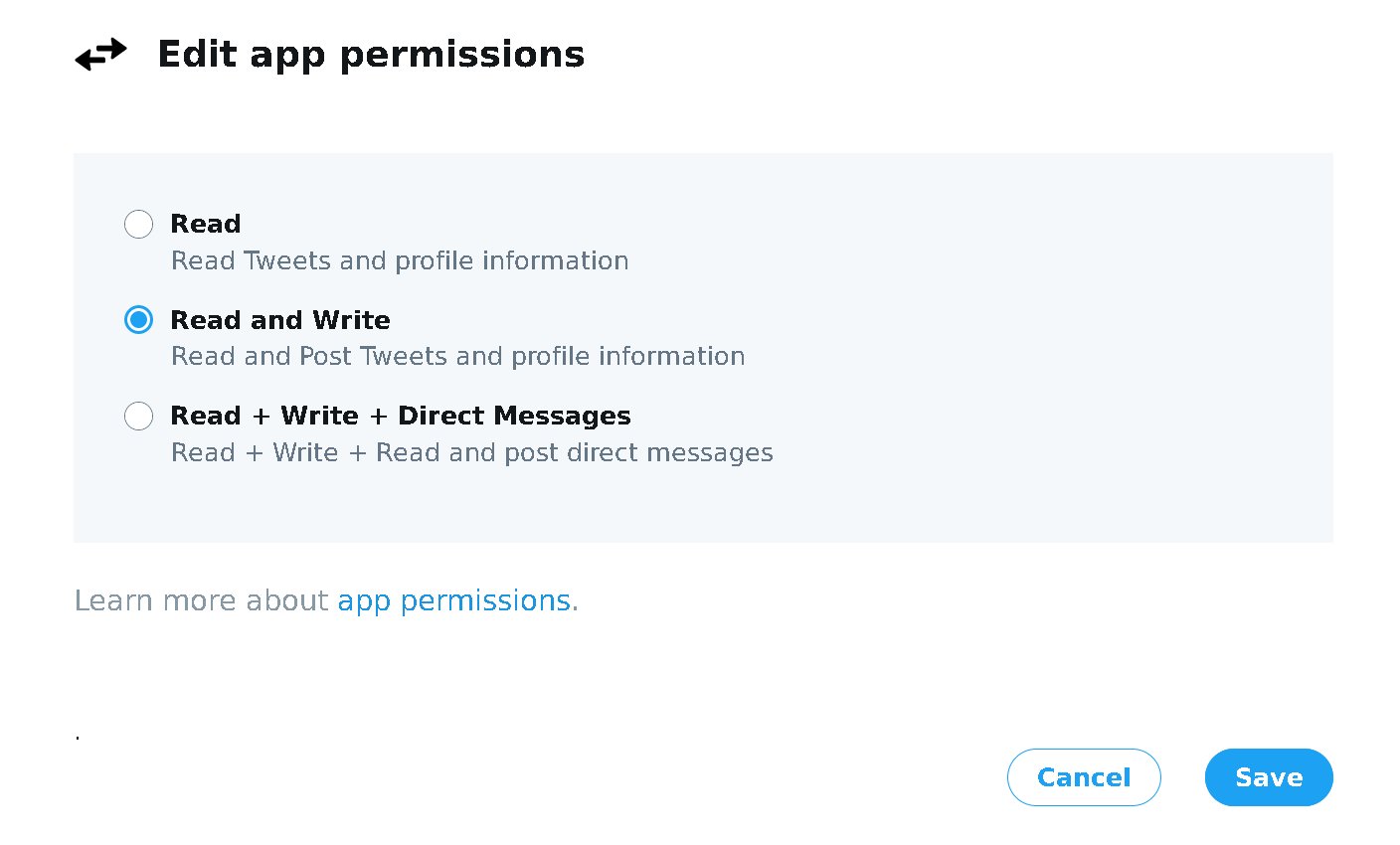 Verändern der App Permissions im Developer Portal von Twitter